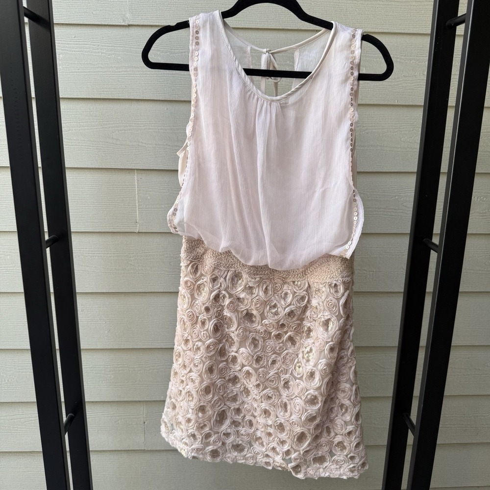 Blush Floral Rosette Cocktail Dress Wedding Guest Party Mini Coquette Romantic